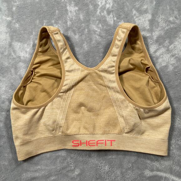 SheFit Lounge Bra Womens 3Luxe Tan Padded Front Zip Athleisure Wirefree - Picture 2 of 7